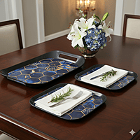 Black Honeycomb Print Tray with Handle 3Pcs Set