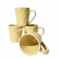 LIVA Set of 4 Yellow Faceted Ceramic Mugs - Ready-to-Gift Box
