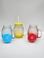 Textured Glass Jar With Straw