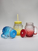 Textured Glass Jar With Straw