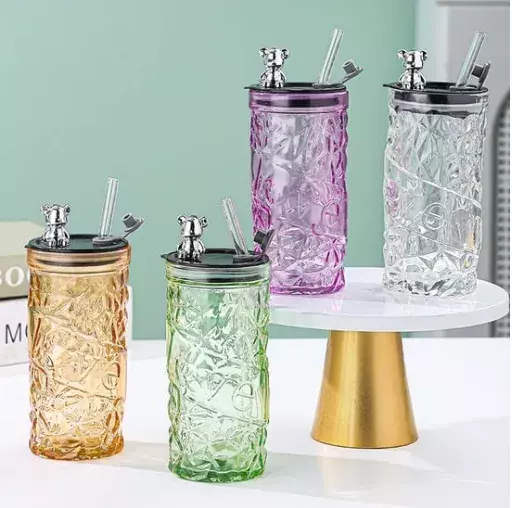 Decorated Tumblers with Straws and Lids
