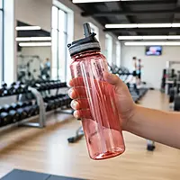 Plastic Sports Water Bottle With a Straw