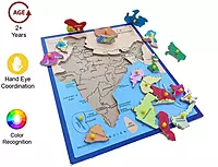 Wooden India Map Puzzle with Picture & States Name Educational Board for Kids, 18 Piece States Map