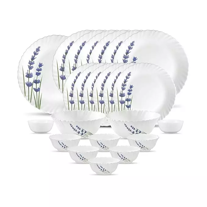 La Opala Novo Collection Opal Glass Crockery of 6 Dinner Set 23 pcs Plates & Bowls for Dining
