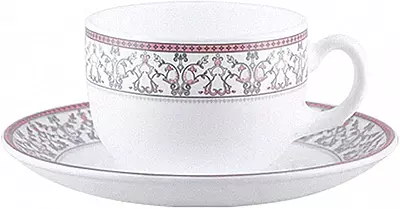 La Opala Diva, Sovrana Collection, Opal Glass Cup & Saucer Set 12 pcs, Moroccan Pink, White