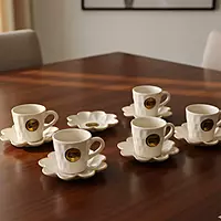8-Piece White Ceramic Tea Cup & Saucer Gift Box