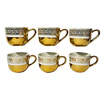 Set of 6 Gold-Plated/Metallic Espresso Cups - Greek Key & Elephant Design