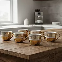 Set of 6 Gold-Plated/Metallic Espresso Cups - Greek Key & Elephant Design