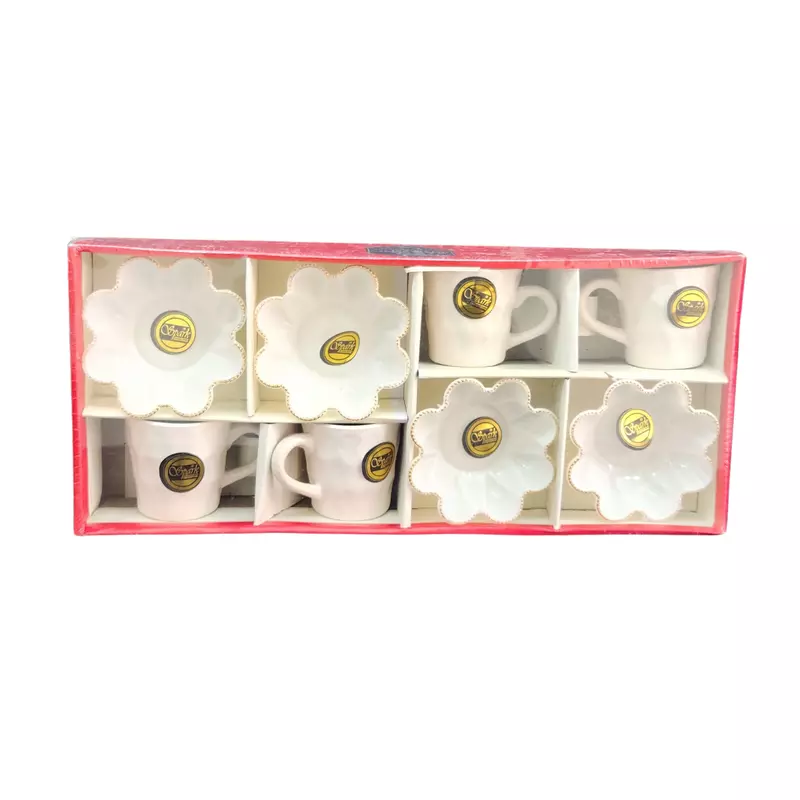 8-Piece White Ceramic Tea Cup & Saucer Gift Box