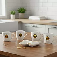 Elegant 4-Piece Ceramic Coffee Cup Set with Center Serving Dish