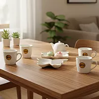 Elegant 4-Piece Ceramic Coffee Cup Set with Center Serving Dish