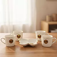 Elegant 4-Piece Ceramic Coffee Cup Set with Center Serving Dish