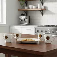 6-Piece Black and Gold Ceramic Cup and Tray Set