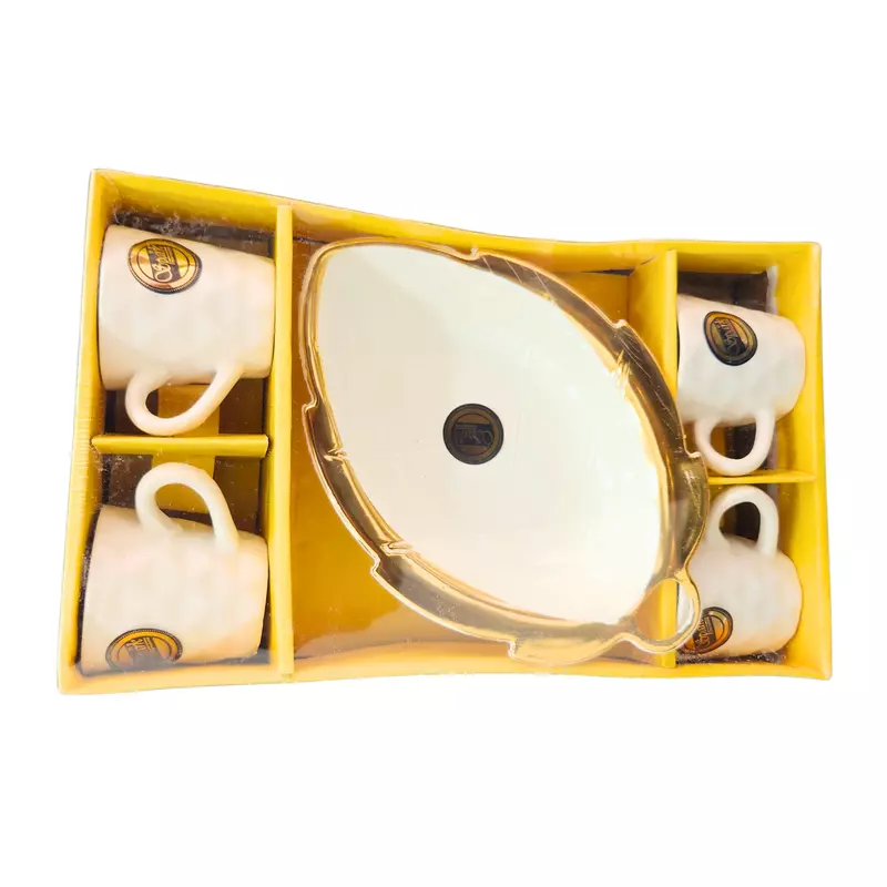 6-Piece Black and Gold Ceramic Cup and Tray Set