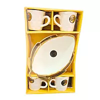 6-Piece Black and Gold Ceramic Cup and Tray Set