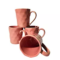 LIVA Set of 4 Pink Faceted Ceramic Mugs - Ready-to-Gift Box