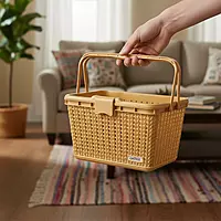 Multipurpose Storage Plastic Basket with Lid and Handle