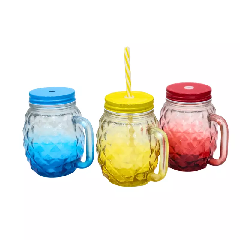 Textured Glass Jar With Straw