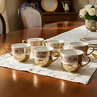 Set of 6 Gold-Plated/Metallic Espresso Cups - Greek Key & Elephant Design