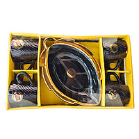 Black & Gold Tea/Coffee Cup and Leaf Platter Set (4 Cups)