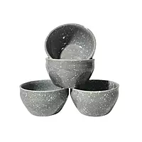 6-Piece Dinner Set | 4 Grey Speckled Bowls, 1 Serving Bowl with Lid, and 1 Serving Spoon