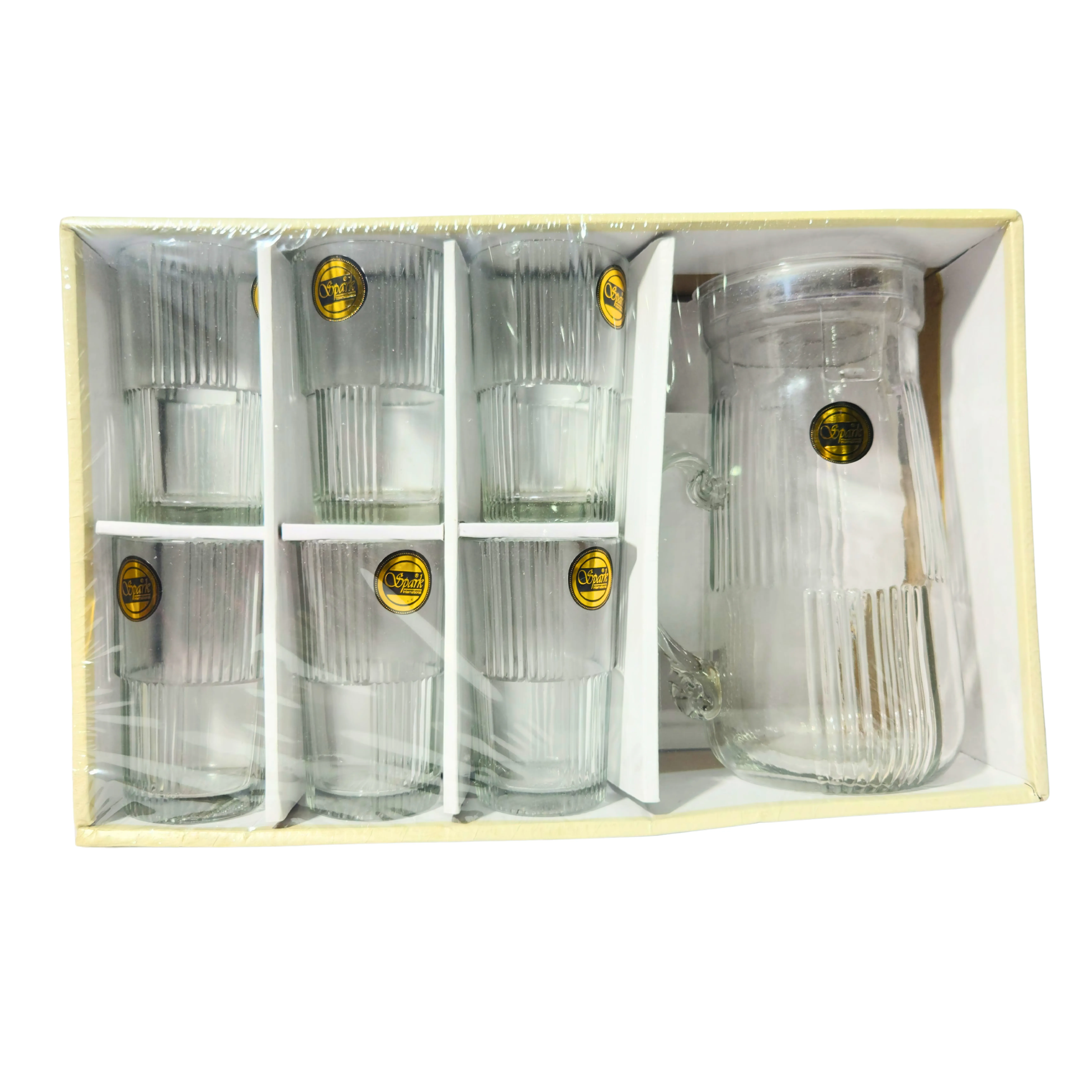 7-Piece Ribbed Glass Water Jug and Tumbler Set