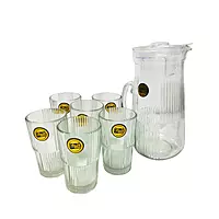 7-Piece Ribbed Glass Water Jug and Tumbler Set