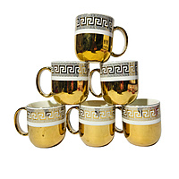 Set of 6 Gold Metallic Espresso Cups Greek Key Geometric Border Design