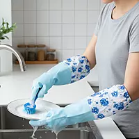 Washable Non-Slippery Long Sleeves Hand Gloves for Dishwashing, Cleaning, Gardening