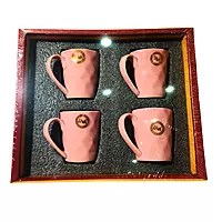 LIVA Set of 4 Pink Faceted Ceramic Mugs - Ready-to-Gift Box