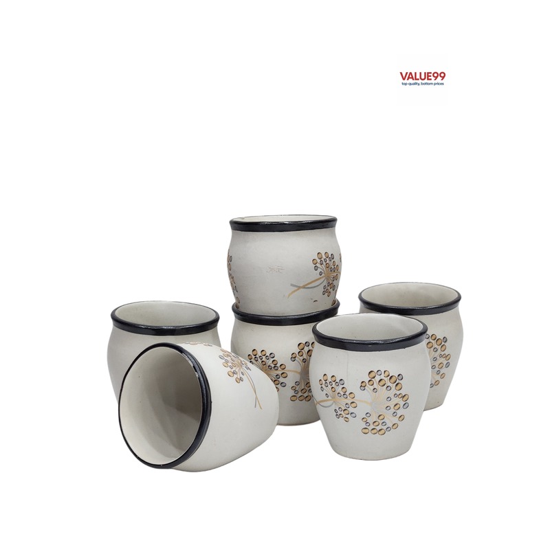 Handcrafted Ceramic White Printed Kullad Cup