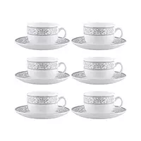 Laopala Opalware Glass Persion Silver Tea Cup With Saucers (6 Cup, 6 Saucer) - 160 Ml
