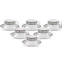 La Opala Diva Sovrana Collection Opal Glass Cups and Saucers with a Moroccan Gold design