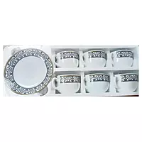 La Opala Diva Sovrana Collection Opal Glass Cups and Saucers with a Moroccan Gold design