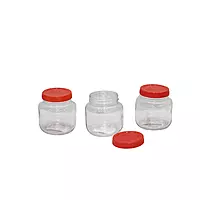 Round Shape Transparent Glass Jar with Red Lid SET OF 3