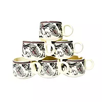 Hand-Painted Premium Ceramic Tea Morning Set - 6 Coffee Tea Cups and 1 Kettle
