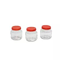 Round Shape Transparent Glass Jar with Red Lid SET OF 3