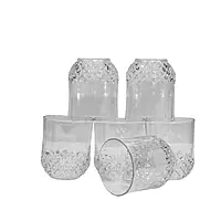 Set of 6 Diamond Cut Plastic Glass Set Transparent