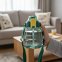 Portable Plastic Water Bottles with a Straw and Strap