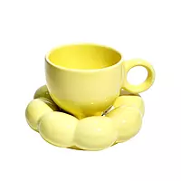 Ceramic Cloud Mug Cute Cup with Sunflower Coaster 7oz Cute Ceramic Coffee Mug with Saucer Set for Office Home Coffee Tea Latte Milk  180 ml