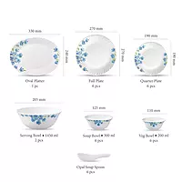 LAOPALA Pack of 33 Opalware Diva Classique Aster Blue 100% Hygienic & Dishwasher safe Dinner Set
