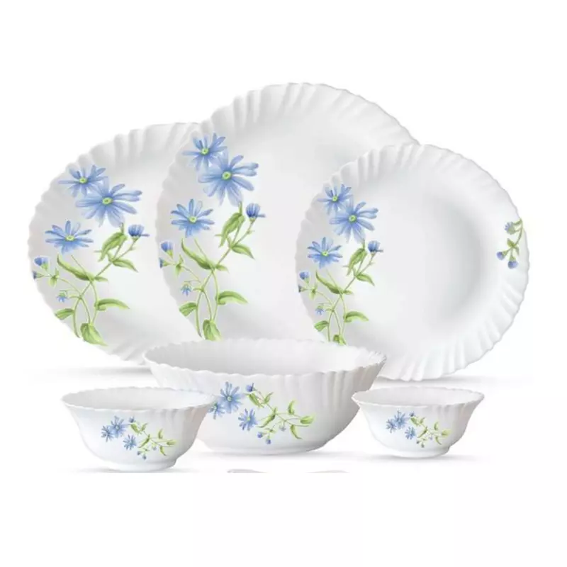 LAOPALA Pack of 33 Opalware Diva Classique Blue Daisy Hygienic & Dishwasher safe Dinner Set