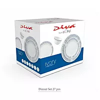 LAOPALA Pack of 27 Opalware Diva Ivory Collection Grace Blue 100% Hygienic & Dishwasher safe Dinner Set