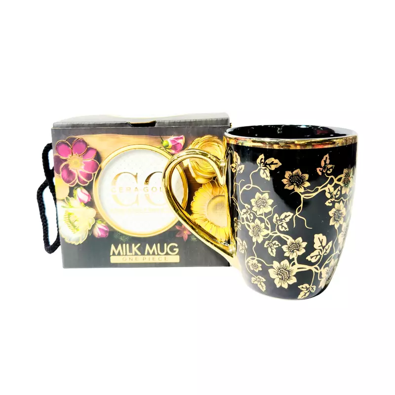 Black Traditional Printed Tea Coffee Mug