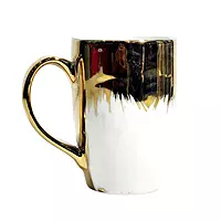 White & Golden Splash Ceramic Tea or Coffee Cups, 300 ml