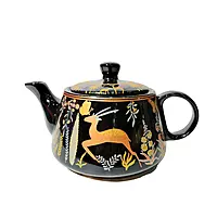 Ceramic Stylo Black Teapot Cup Set - 1 Kettle & 6 Cups  Microwave & Dishwasher Safe Morning Set