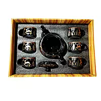 Ceramic Stylo Black Teapot Cup Set - 1 Kettle & 6 Cups  Microwave & Dishwasher Safe Morning Set