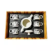 Hand-Painted Premium Ceramic Tea Morning Set - 6 Coffee Tea Cups and 1 Kettle