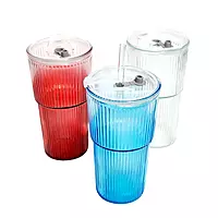 Gradient-Colored Korean Glass Tumblers with Straw for Juice, Cold Drinks, Coffee, Matcha