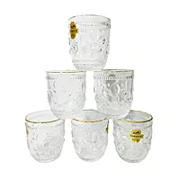 Glassware Premium Crystal Clear Diamond Cut Square Bottom and Round Top Whiskey Beer Drinking Water and Juice Glasses Set of 6 Pcs